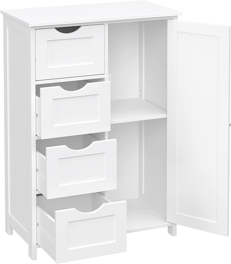 VASAGLE Floor Cabinet with 4 Drawers and Adjustable Shelf White