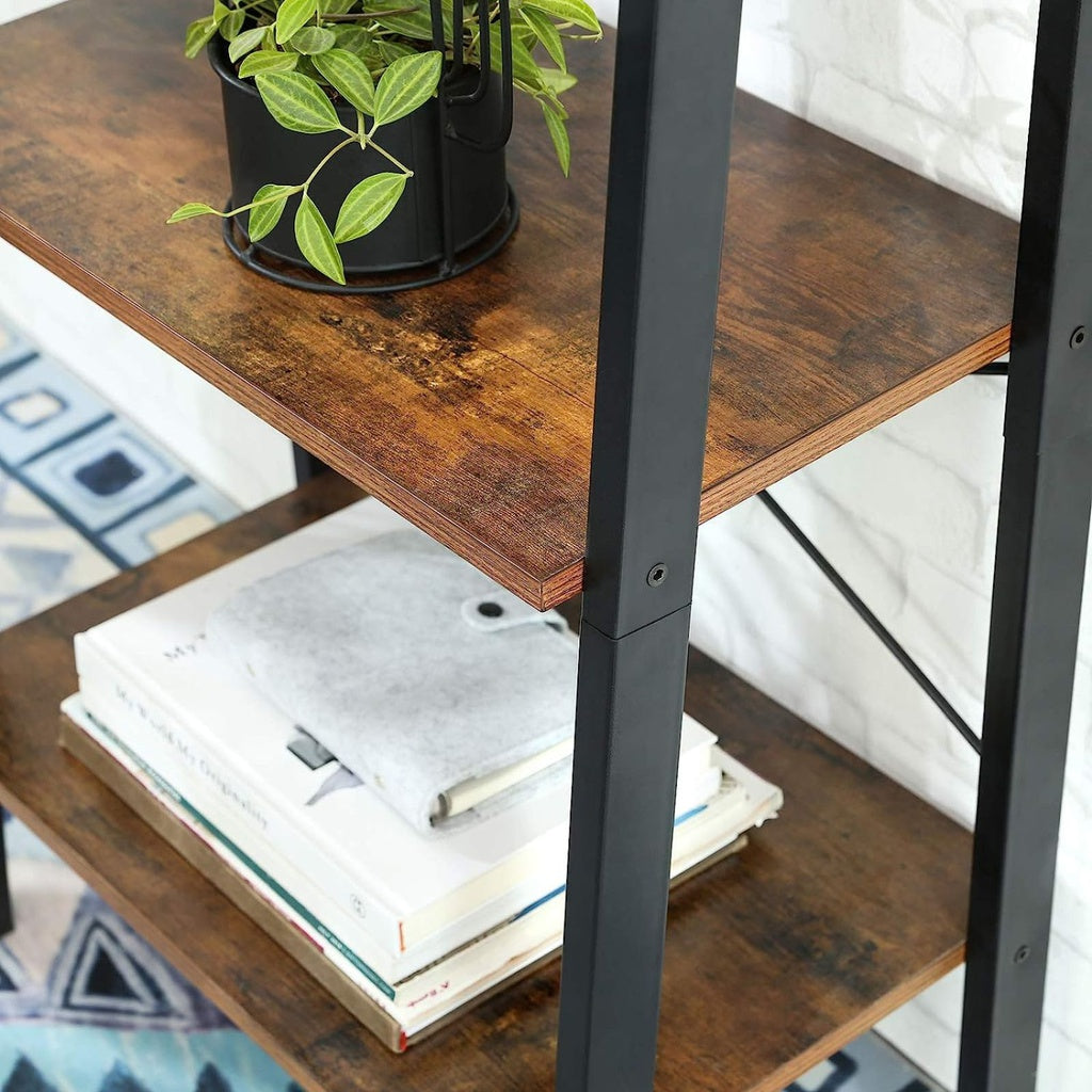 VASAGLE Ladder Shelf 4-Tier Industrial Storage Rack for Living Room Rustic Brown and Black LLS44XV1