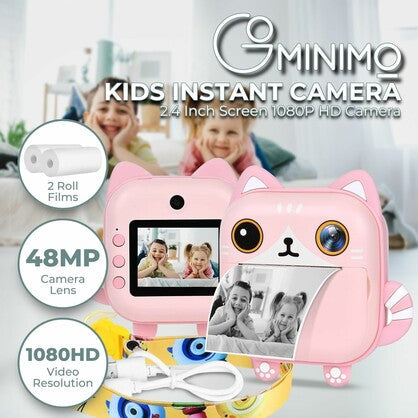 GOMINIMO Instant Print Camera for Kids with Print Paper and 32GB TF Card (Cat)