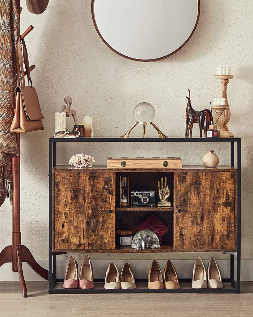 VASAGLE Sideboard with Glass Surface and Open Compartments