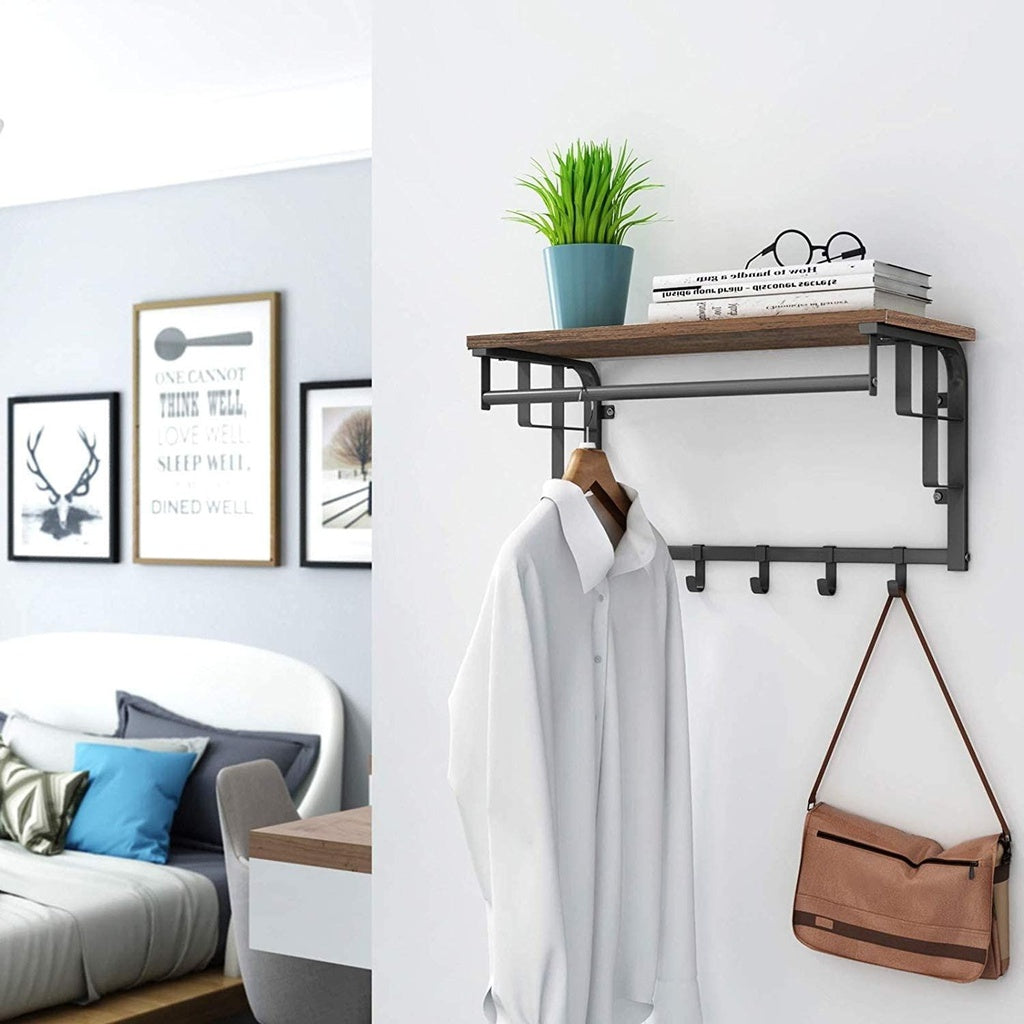 VASAGLE Wall-Mounted Coat Rack with 5 Hooks