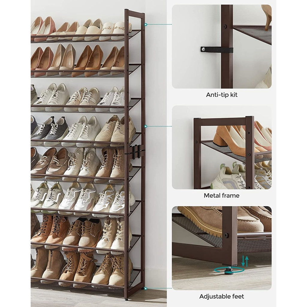 SONGMICS 8-Tier Shoe Rack Storage 32 pairs with Adjustable Shelves Bronze LMR08A