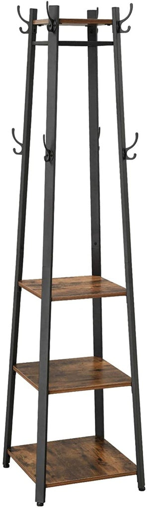 VASAGLE Coat Rack with 3 Shelves Rustic Brown and Black