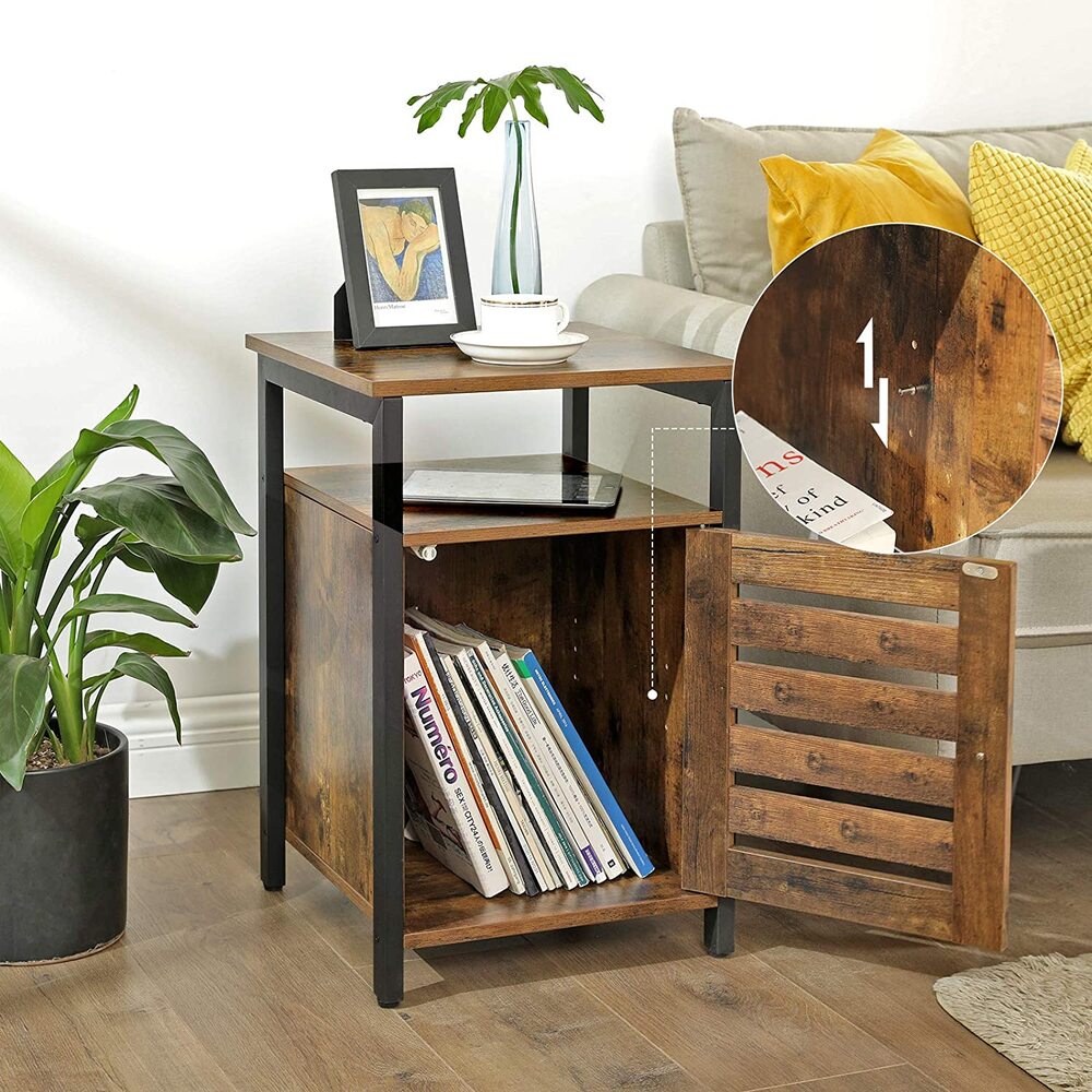 VASAGLE SIde Table with Shelves and Louvred Door