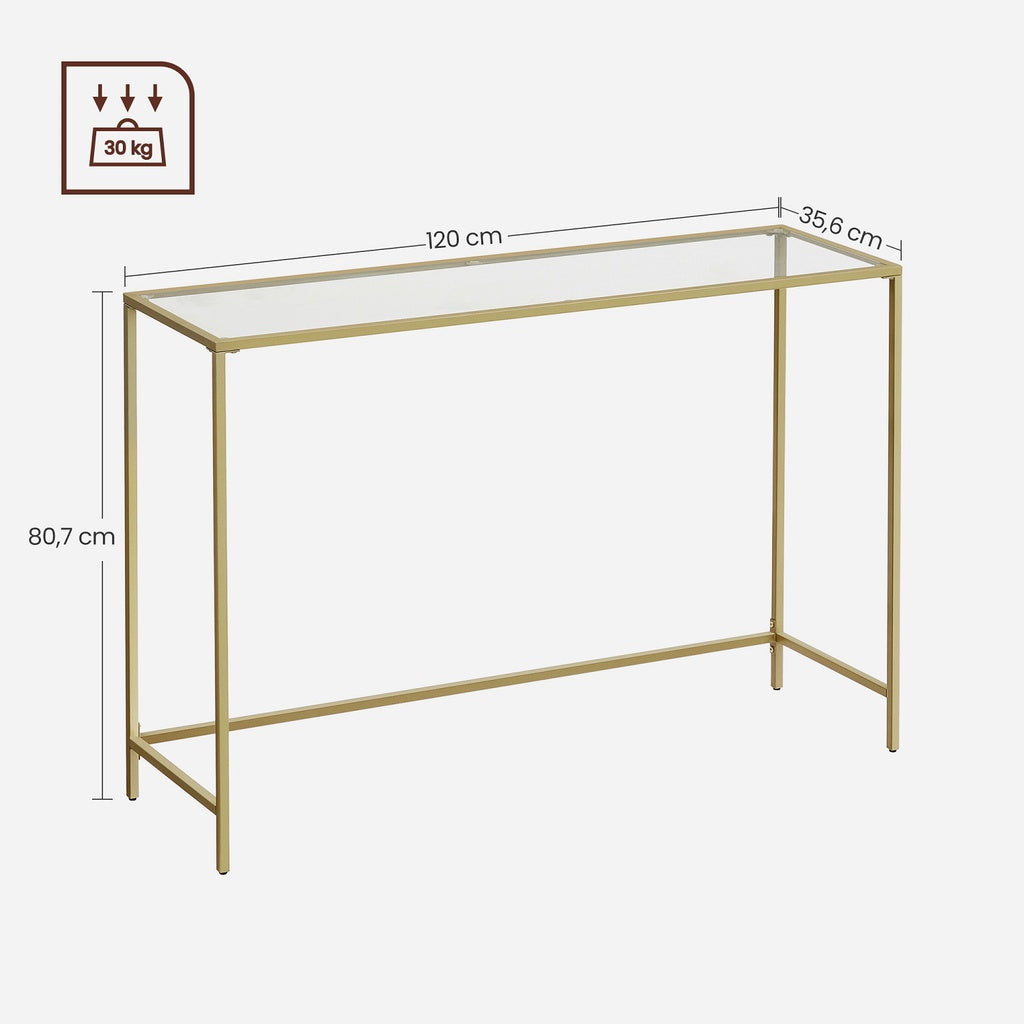 VASAGLE Console Table Tempered Glass Gold