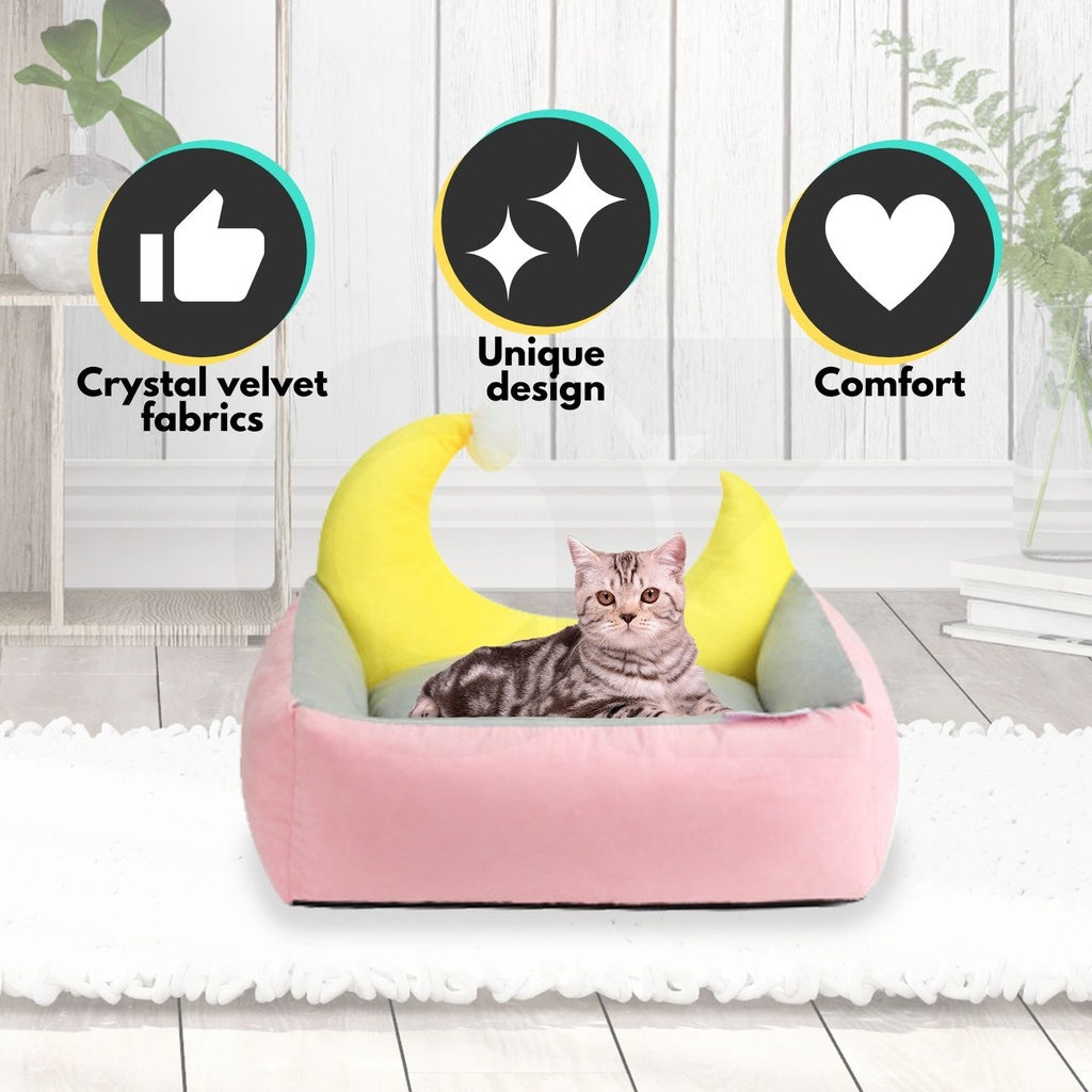 Floofi Pet Bed Moon Design (L Pink)