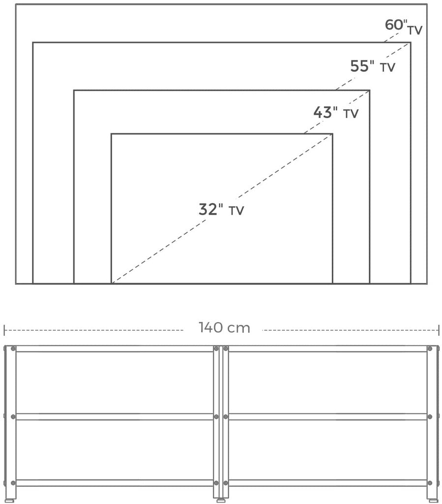 VASAGLE 140cm Entertainment Unit with Shelves Steel Frame Vintage Brown/Black