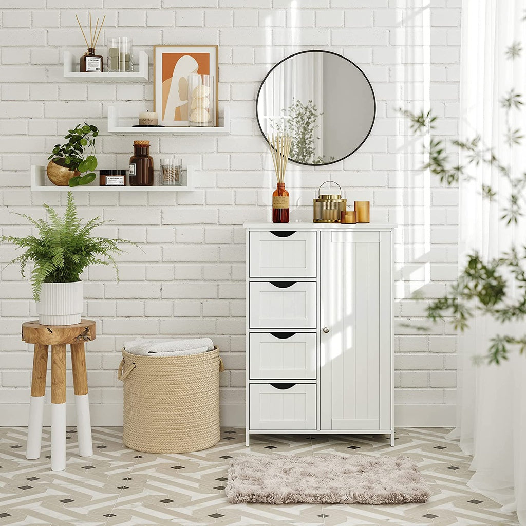 VASAGLE Floor Cabinet with 4 Drawers and Adjustable Shelf White