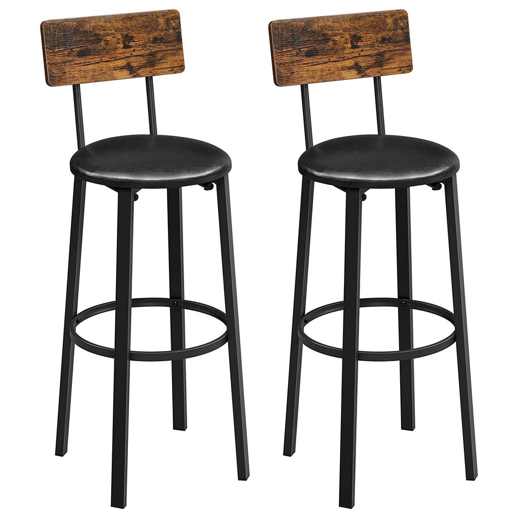 VASAGLE Set of 2 Bar Stools with Footrest PU Cover Vintage Brown Black LBC069B81V1