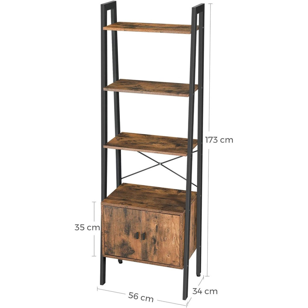 VASAGLE Ladder Bookshelf with Cupboard Rustic Brown