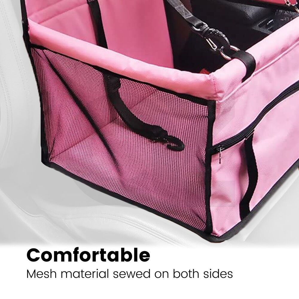 Floofi Cat Dog Pet Car Booster Seat Puppy Carrier Safety Protector Basket Pink