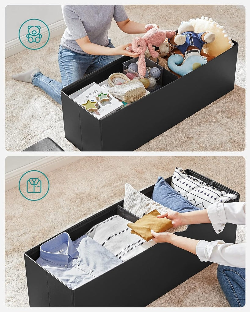 SONGMICS 109cm Folding Storage Ottoman Bench Black LSF701