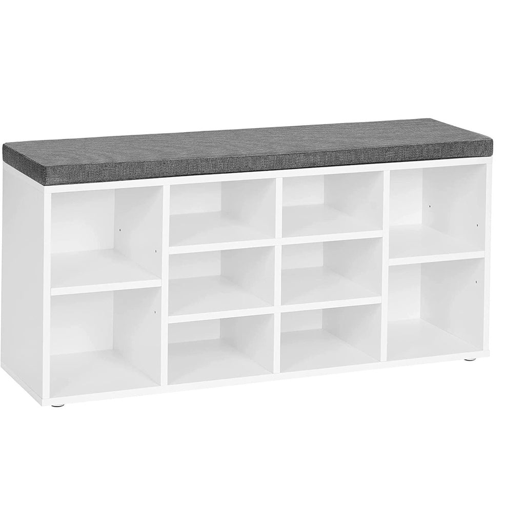 VASAGLE Storage Shoe Bench 10 Compartments with Cushion White and Gray LHS010W01