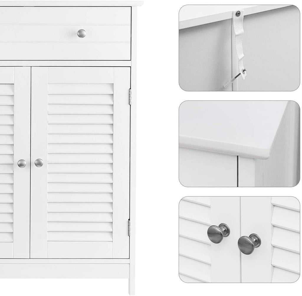 VASAGLE Floor Cabinet with Drawer and 2 Slat Doors White