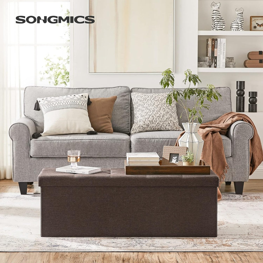 SONGMICS 109cm Folding Storage Ottoman Bench Brown LSF77BR