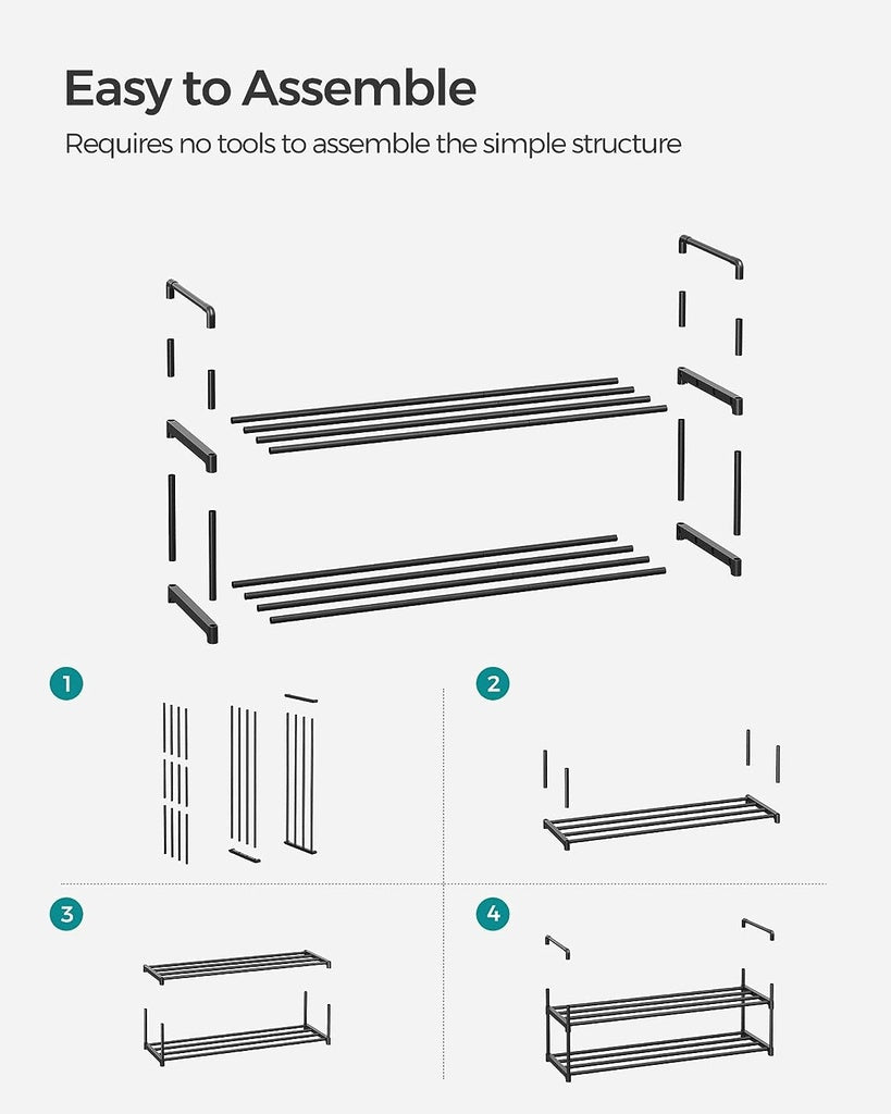 SONGMICS 2 Tier Metal Shoe Rack for 10 Pairs of Shoes Grey