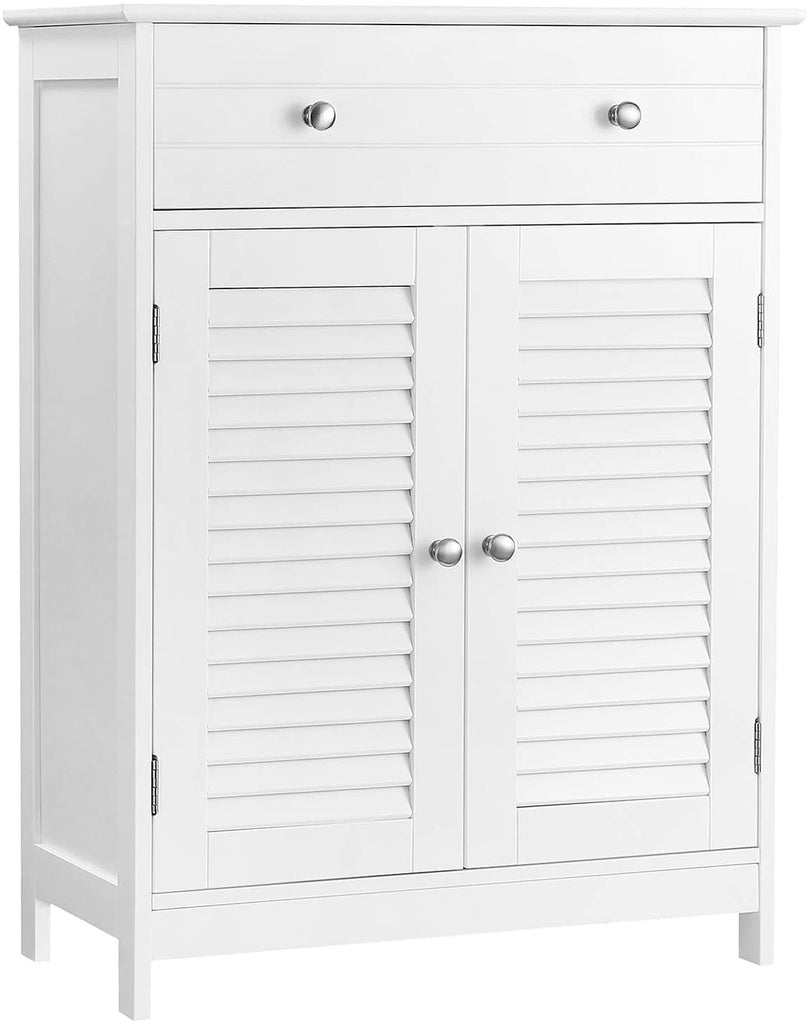 VASAGLE Floor Cabinet with Drawer and 2 Slat Doors White