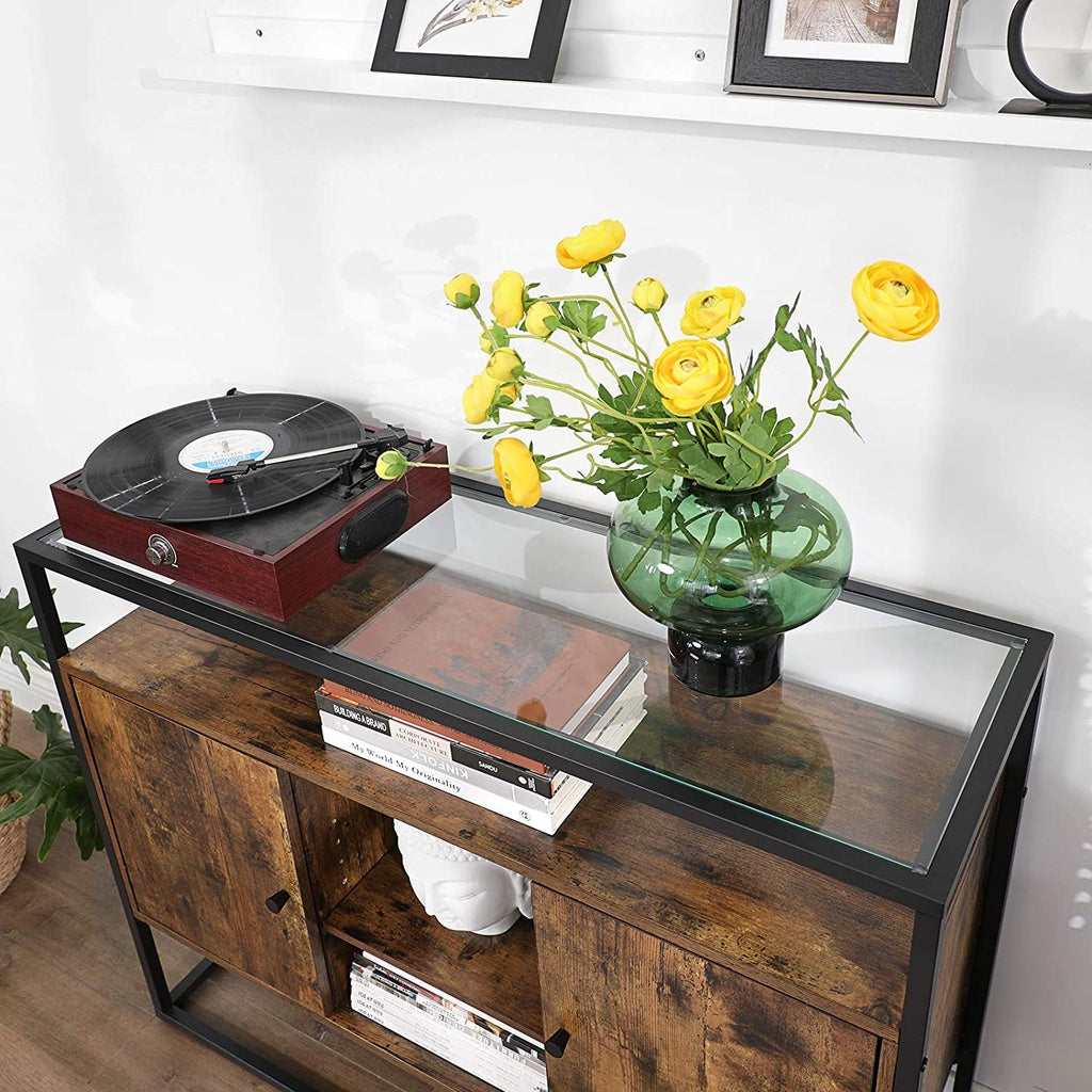 VASAGLE Sideboard with Glass Surface and Open Compartments