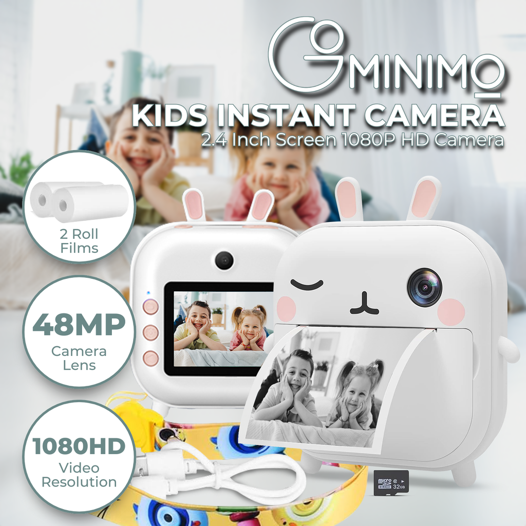 GOMINIMO Instant Print Camera for Kids with Print Paper and 32GB TF Card (Rabbit) GO-IPC-103-YMS