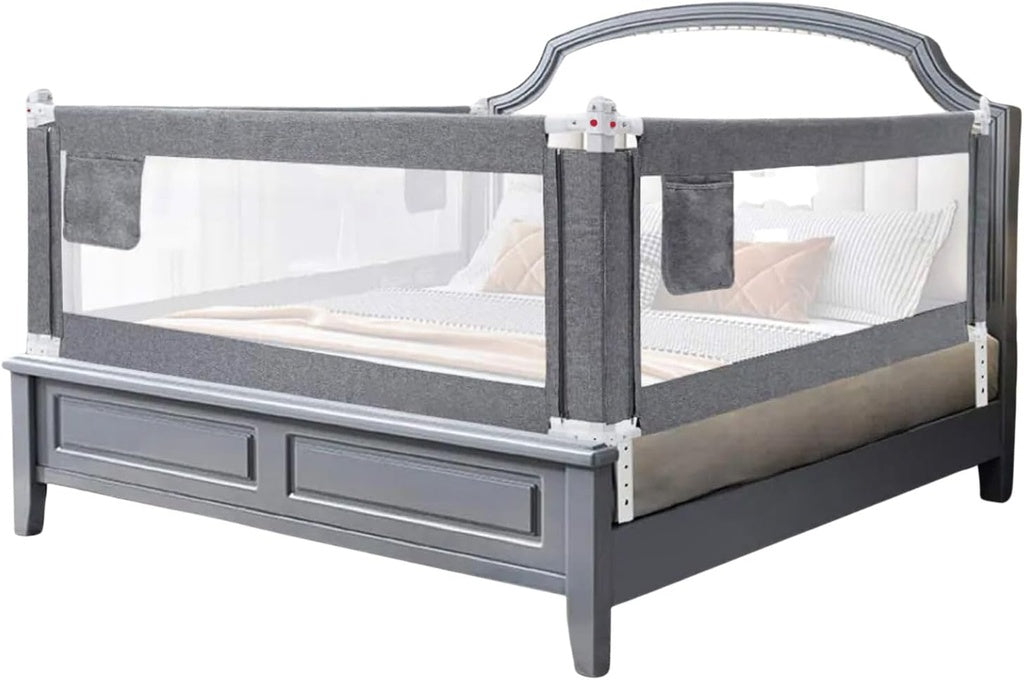 GOMINIMO 98CM Height Adjustable Folding Kids Safety Queen Size Bed Rail Set (1pcs 150X98CM + 2pcs 200X98CM, Grey) GO-SBR-103-JL