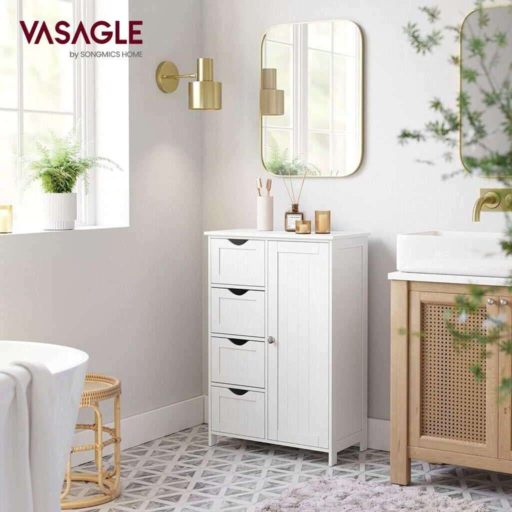 VASAGLE Floor Cabinet with 4 Drawers and Adjustable Shelf White