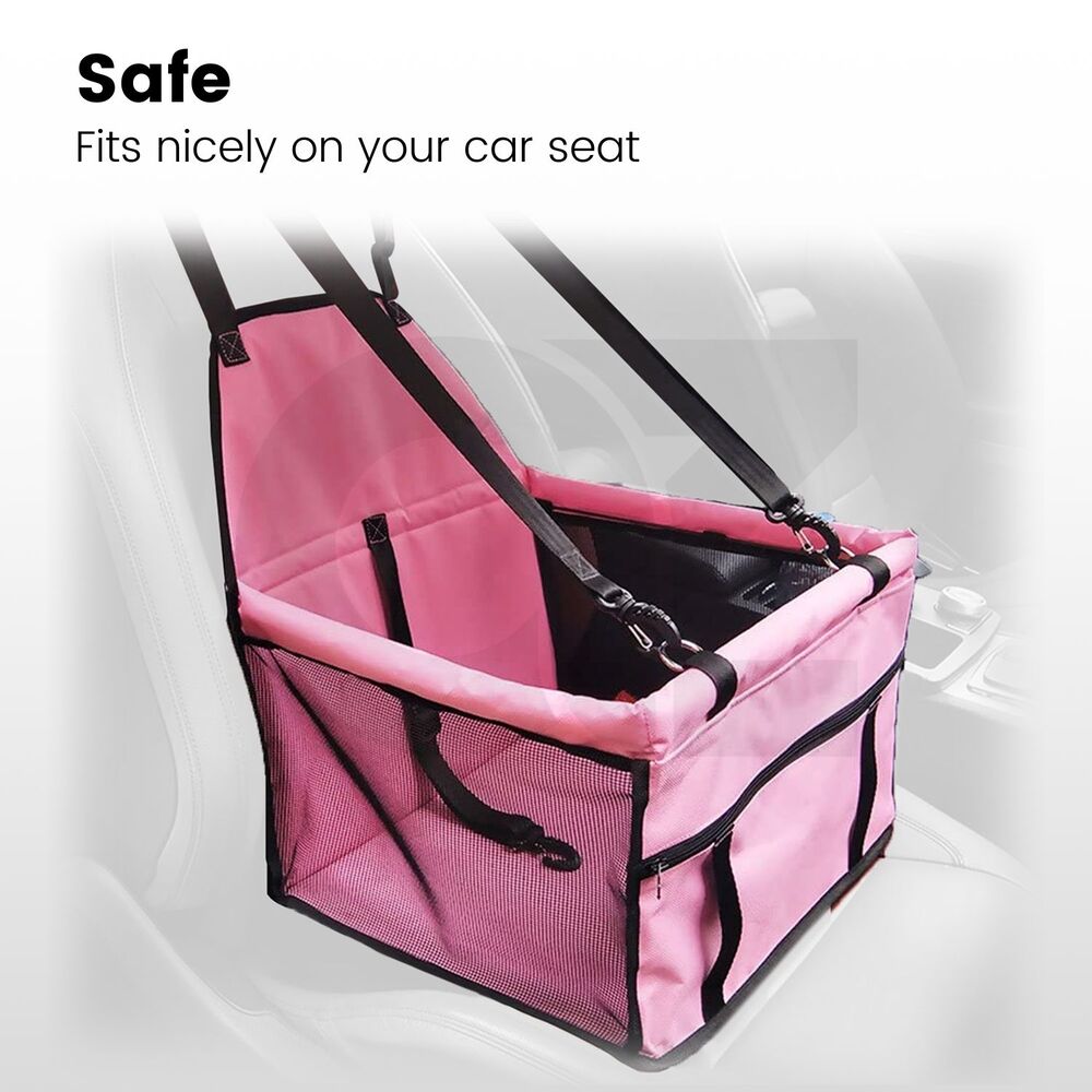 Floofi Cat Dog Pet Car Booster Seat Puppy Carrier Safety Protector Basket Pink