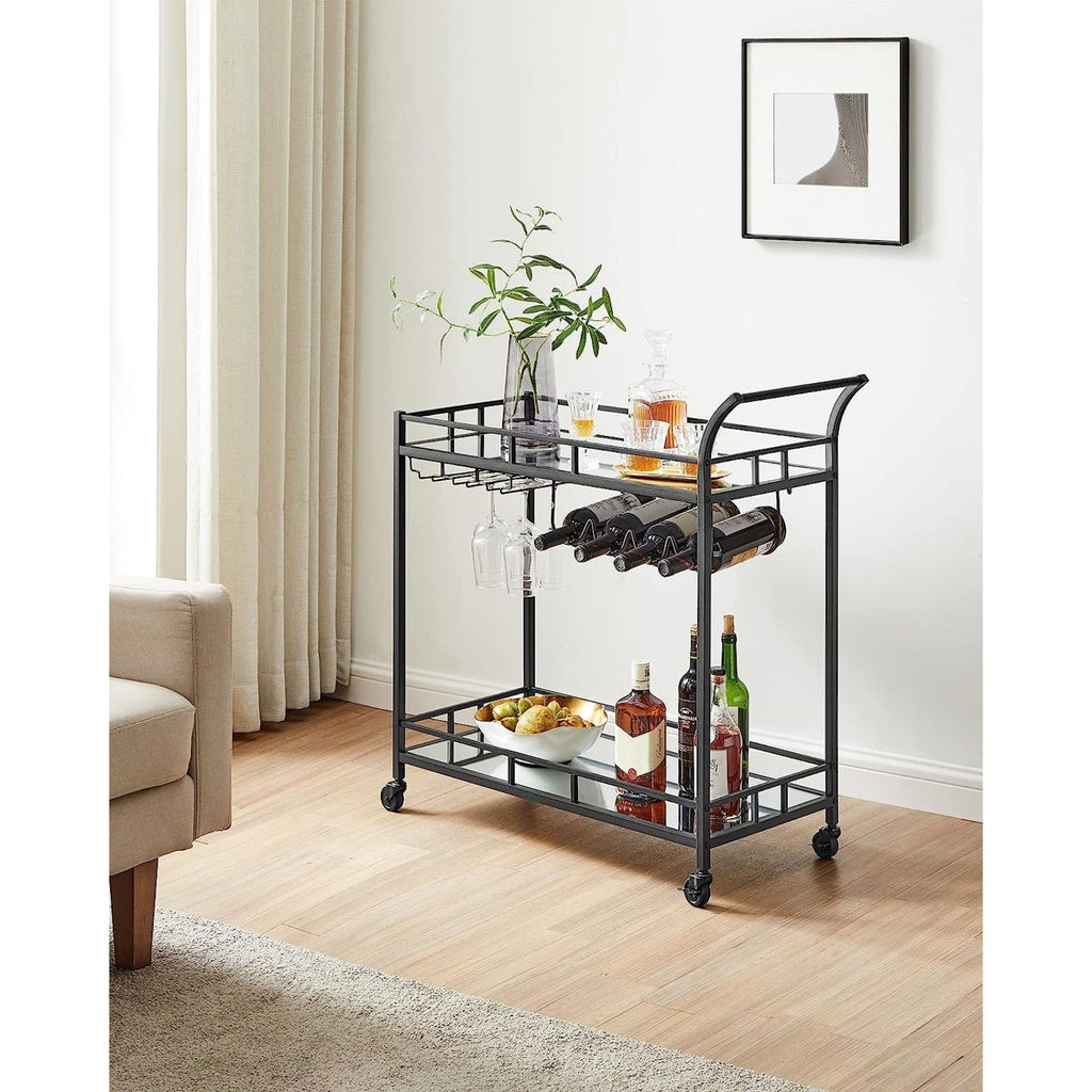 VASAGLE Bar Serving Wine Cart With Wheels And Wine Bottle Holders Black LRC090B62