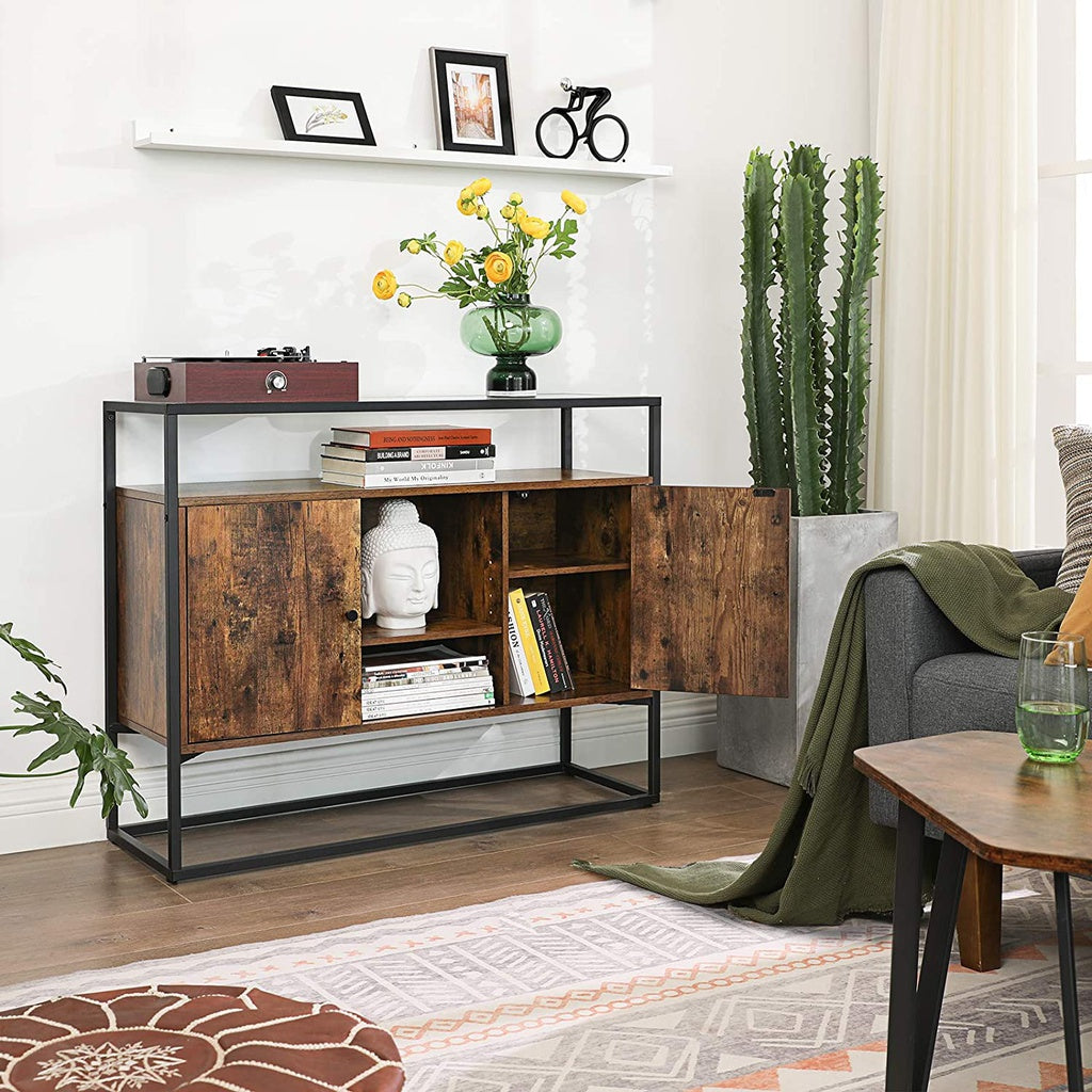 VASAGLE Sideboard with Glass Surface and Open Compartments