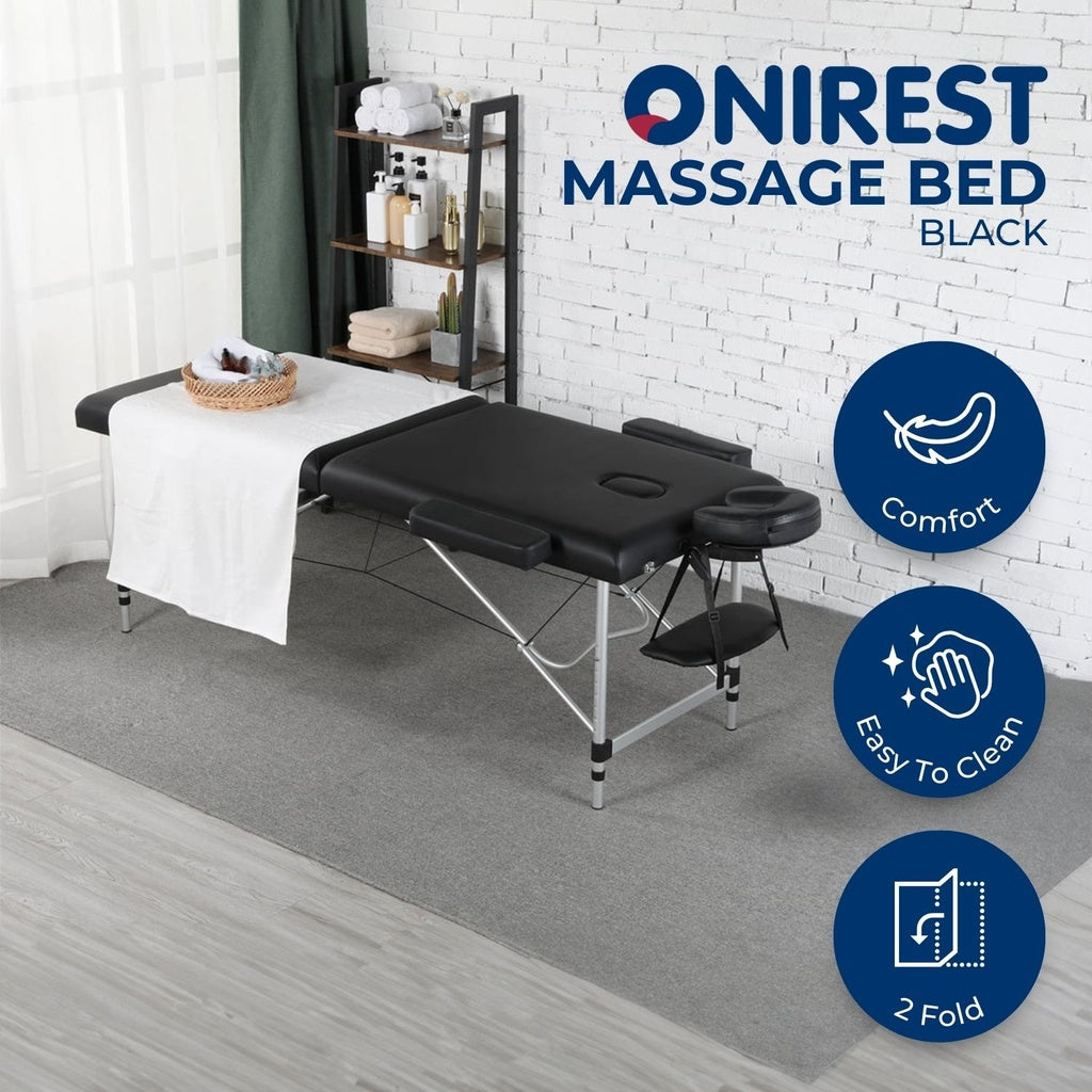 ONIREST 2 Fold Adjustable Portable Massage Bed （Black）