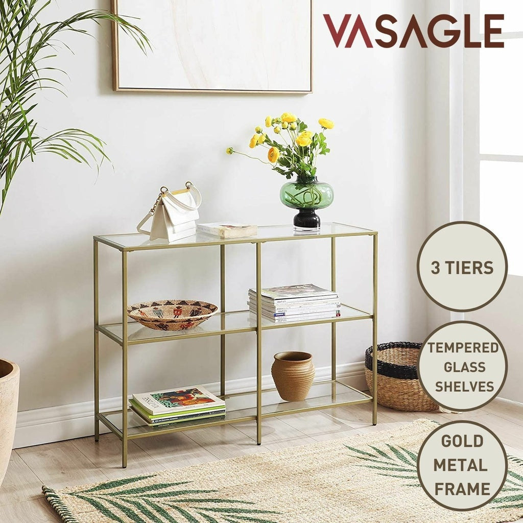 VASAGLE 3 Tier Console Table with Tempered Glass Top