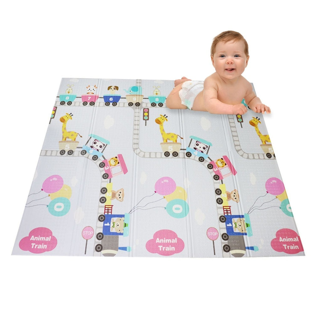 GOMINIMO Baby XPE Foam Reversible Playmat 200x180x1cm (Animal Tree & Train)