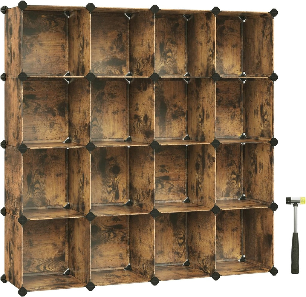 SONGMICS Set of 16 Plastic Cube Storage Organizer Rustic Brown