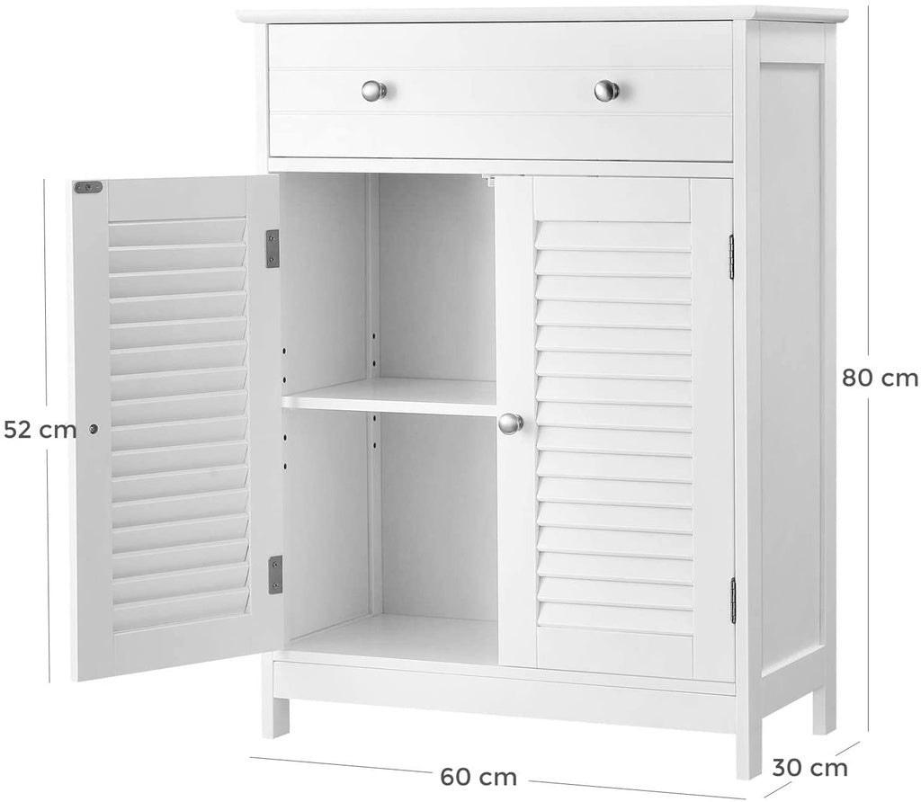 VASAGLE Floor Cabinet with Drawer and 2 Slat Doors White