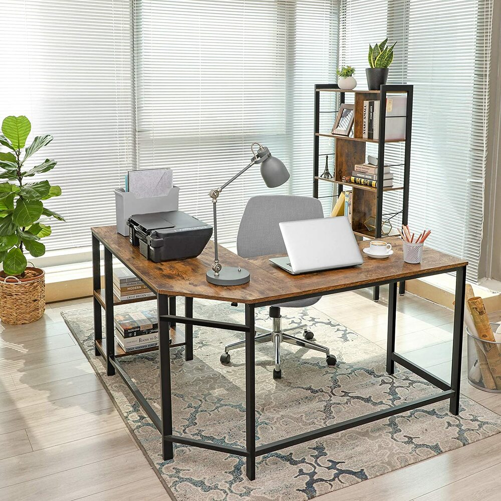 VASAGLE L-Shaped Desk with Shelves