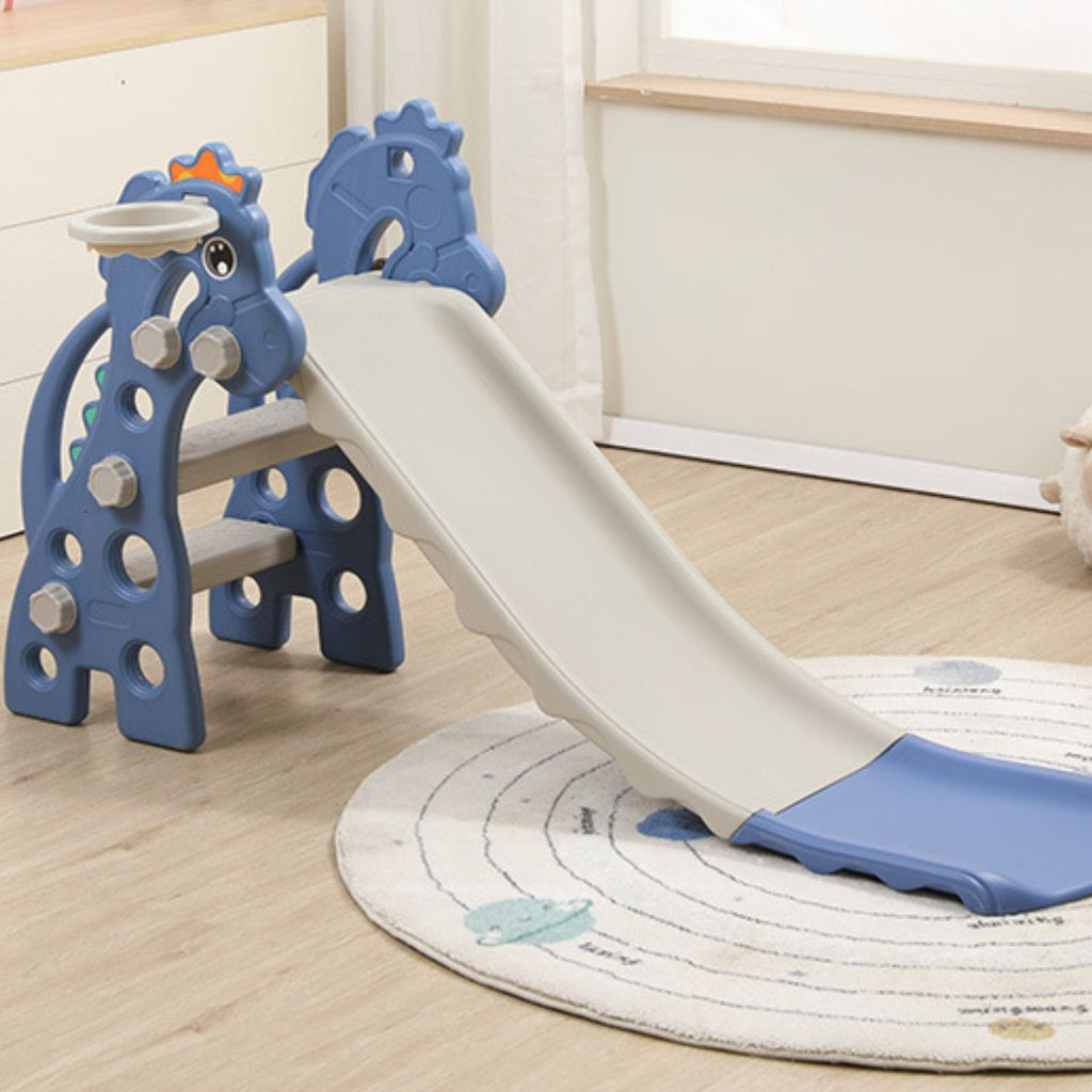 GOMINIMO Kids Slide with Basketball Hoop (Blue Horse)