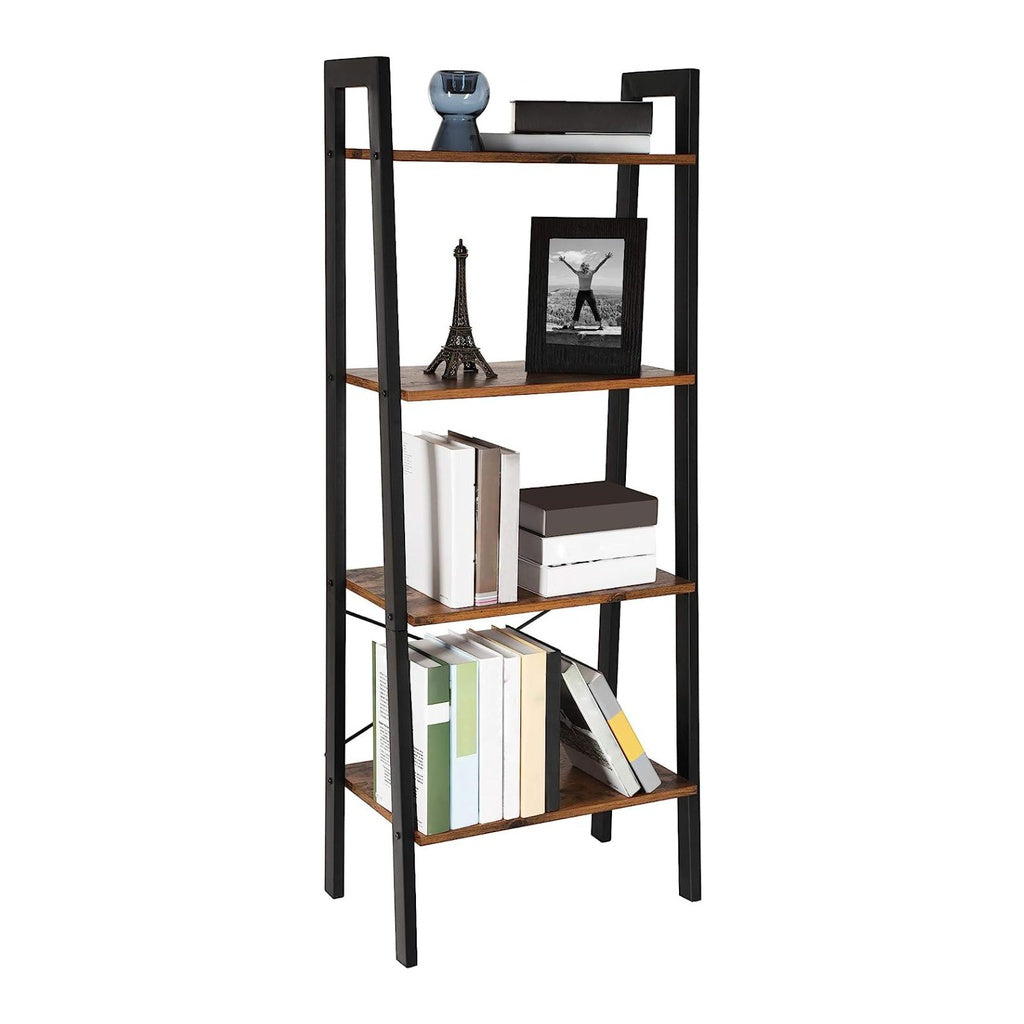 VASAGLE Ladder Shelf 4-Tier Industrial Storage Rack for Living Room Rustic Brown and Black LLS44XV1