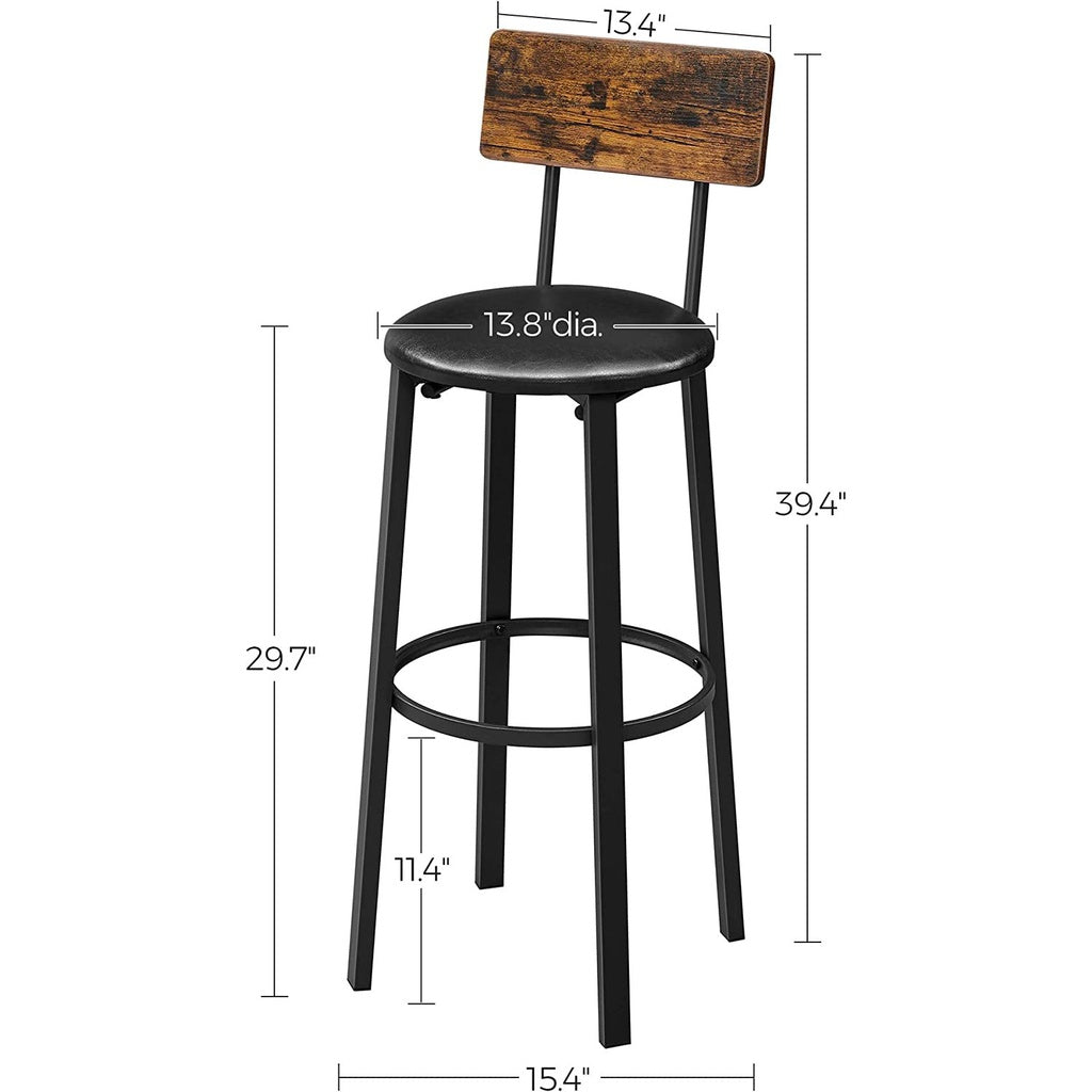 VASAGLE Set of 2 Bar Stools with Footrest PU Cover Vintage Brown Black LBC069B81V1