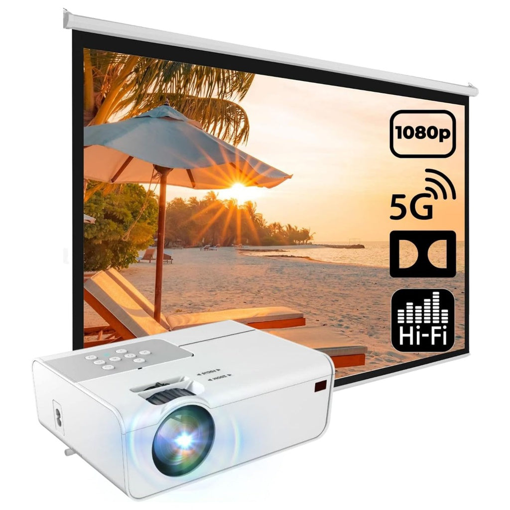 MIRAKLASS Wi-Fi Video Projector 1080P 150 Ansi Lumens, White