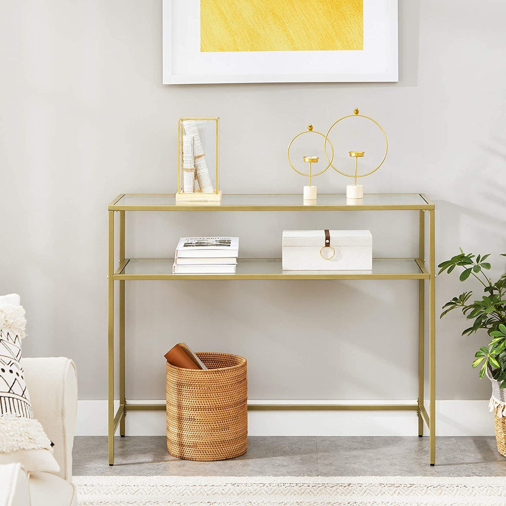 VASAGLE Tempered Glass Console Table with Storage Shelf