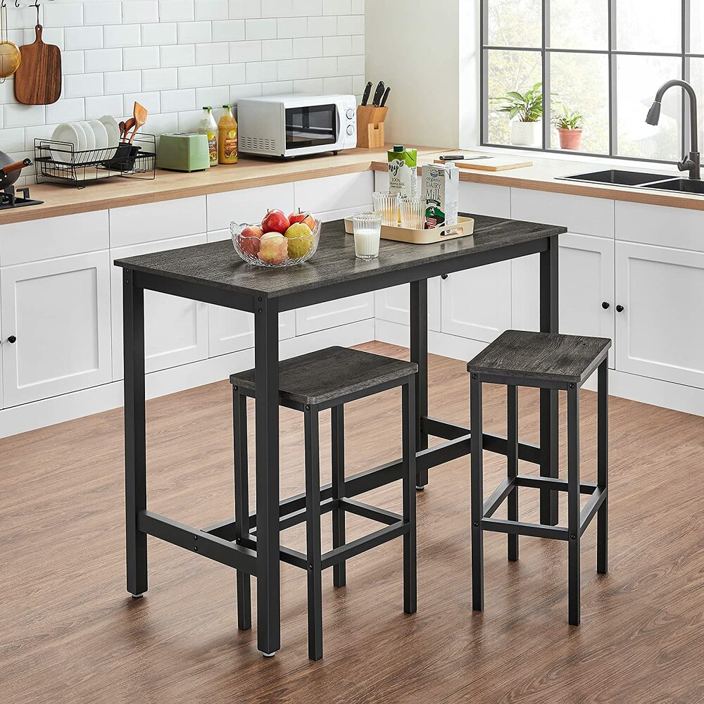 VASAGLE  Set of 2 Kitchen Bar Chairs Charcoal Gray