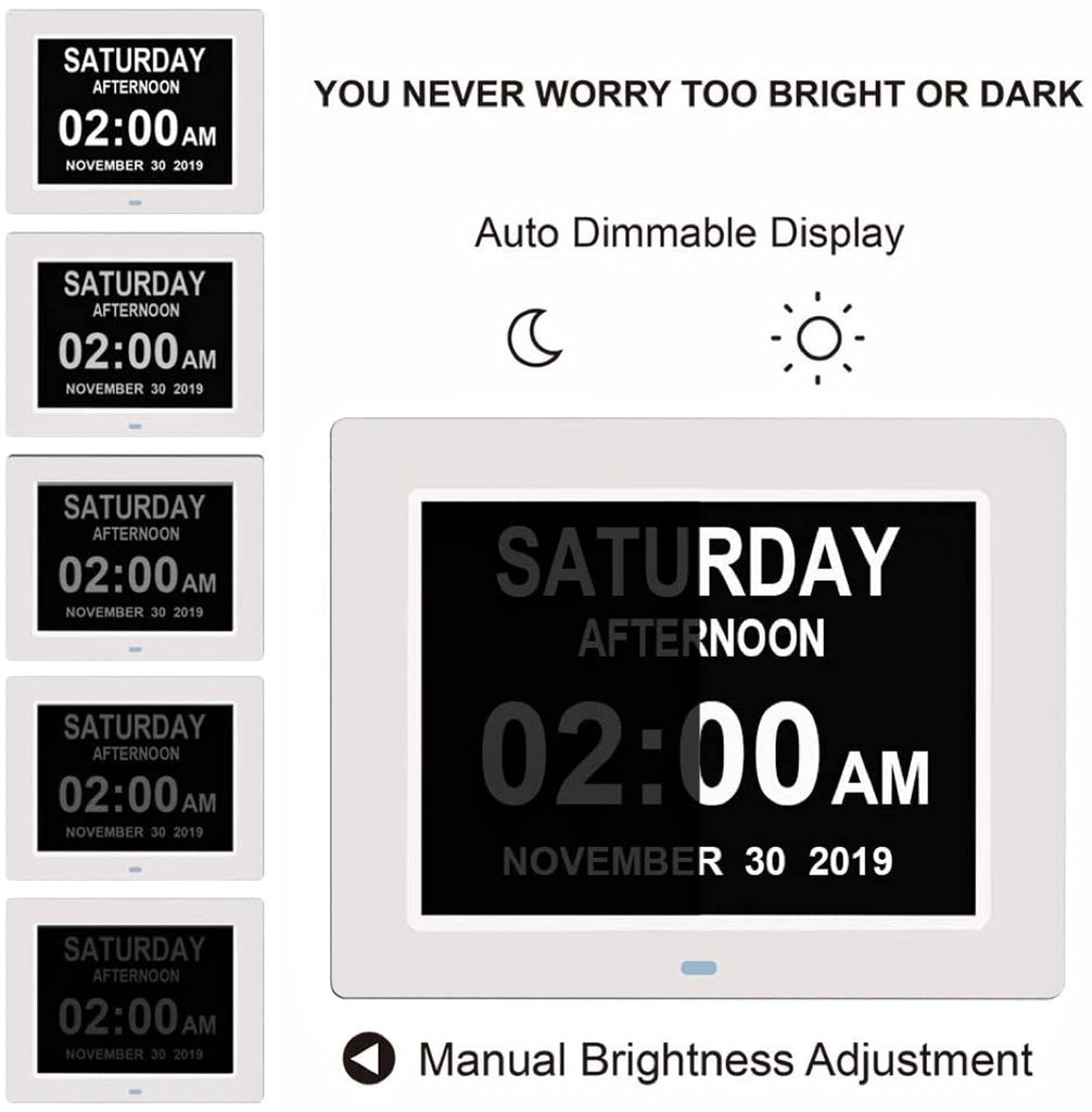 GOMINIMO Day Date Calendar Clock Dementia Clock Digital Alarm Clock with Large LCD Screen (White)