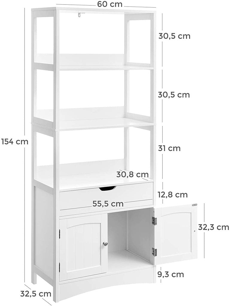 VASAGLE Floor Cabinet with Drawer, 3 Open Shelves and Double Doors