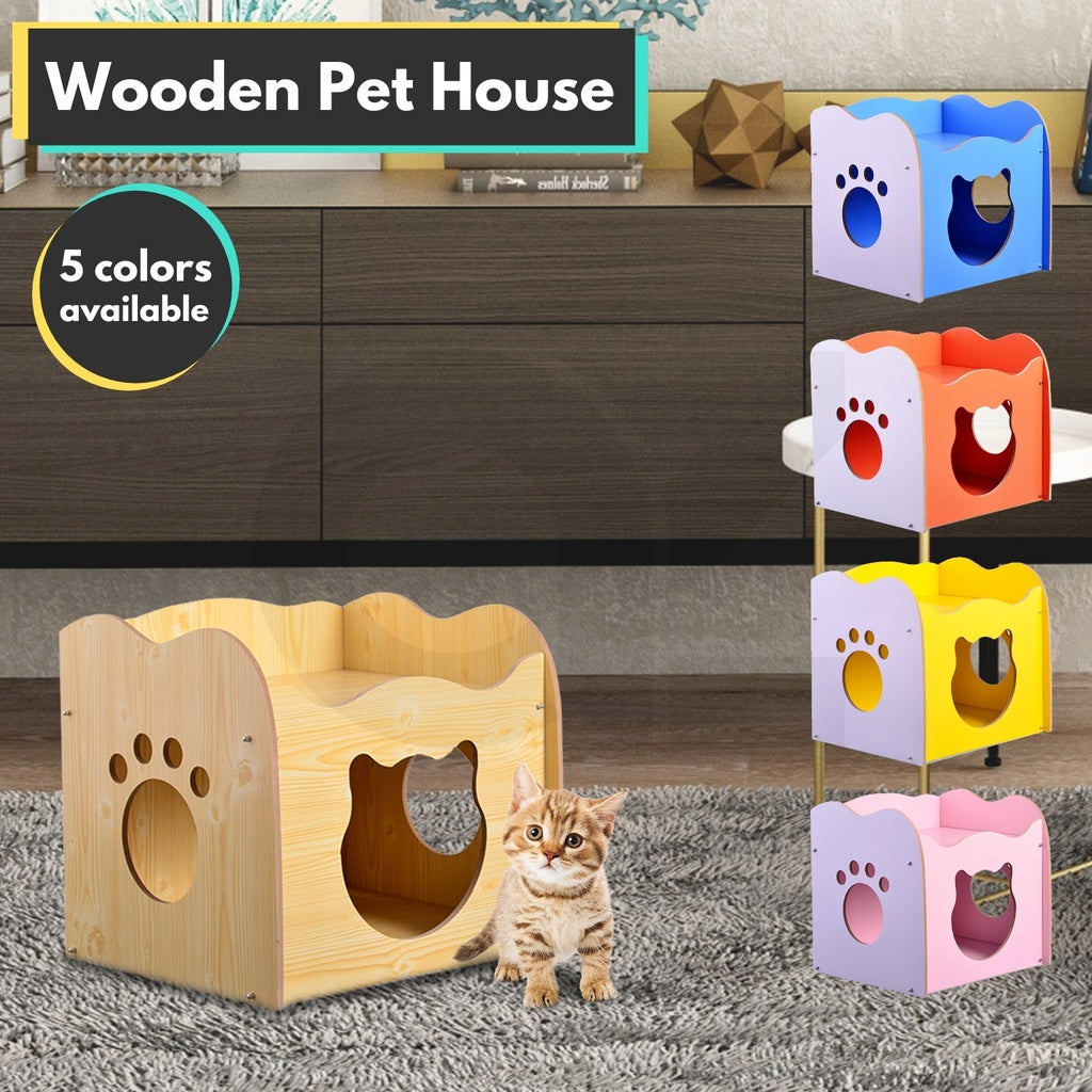 Floofi Pet House Wooden Cat Paw Shape Hole (Yellow)