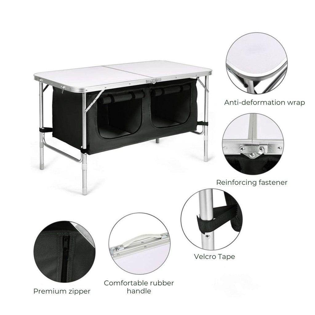 KILIROO Camping Table 120cm Black With Grey Storage Bag