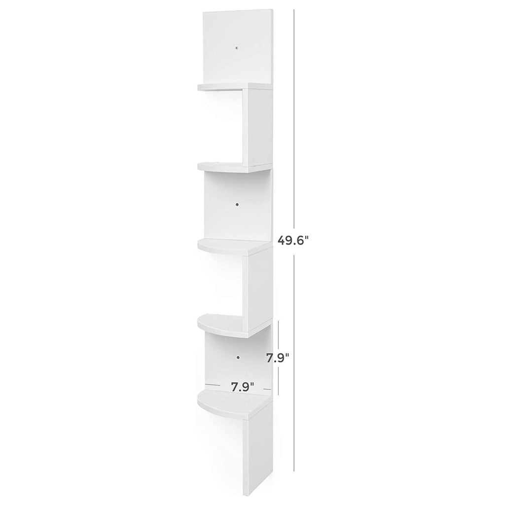 VASAGLE 5-Tier Floating Corner Bookshelf Rustic White LBC72WT