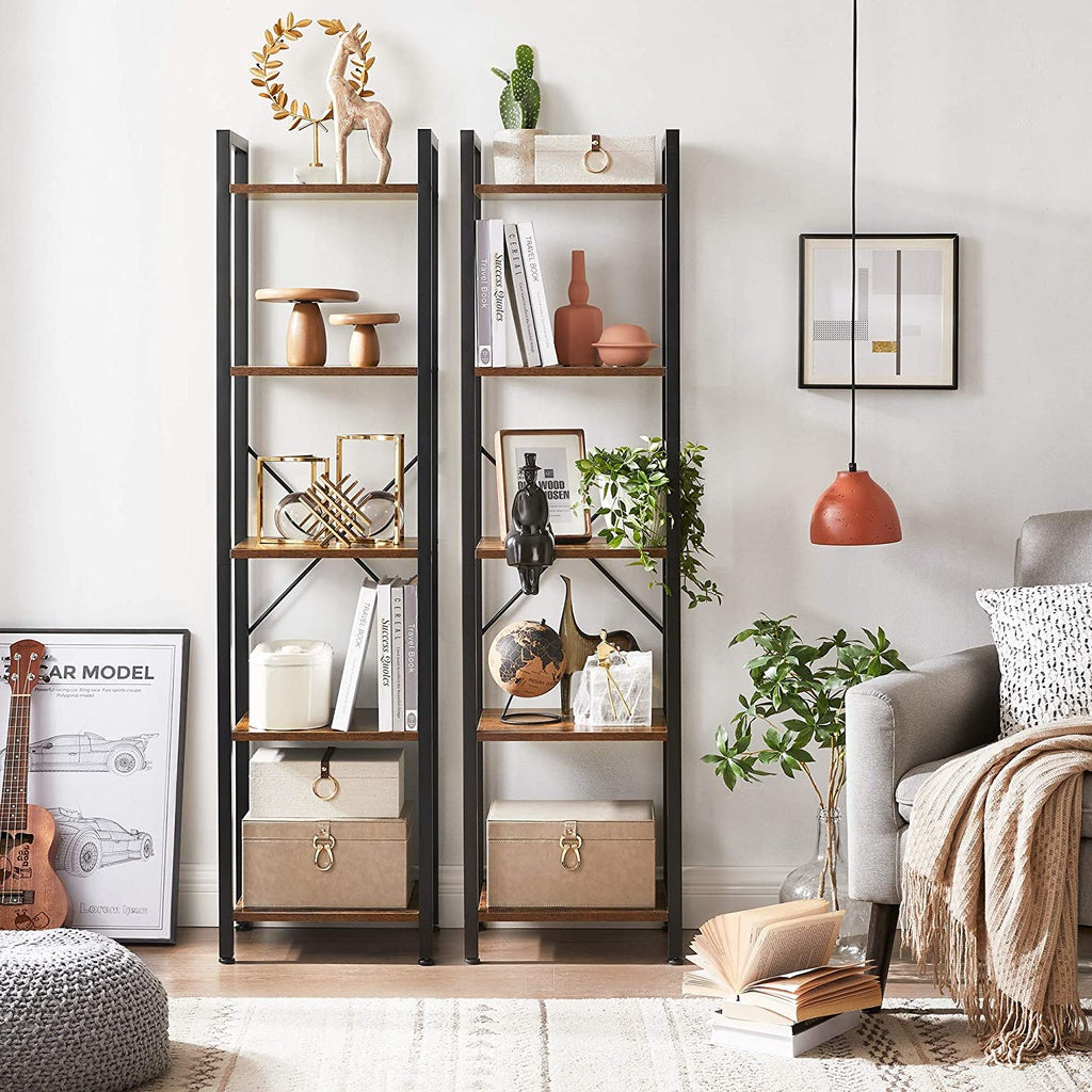 VASAGLE 5 Tier Bookshelf Rustic Brown and Black