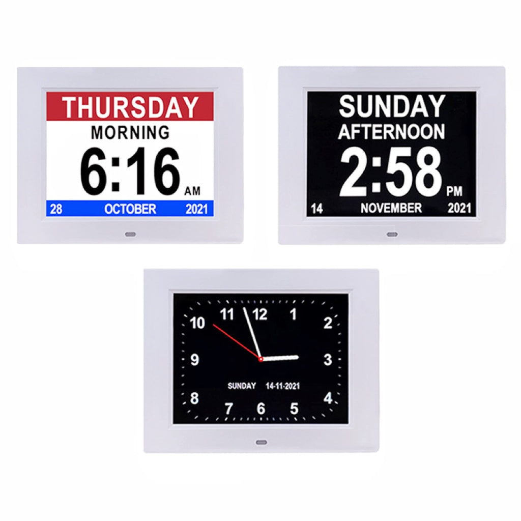 GOMINIMO Day Date Calendar Clock Dementia Clock Digital Alarm Clock with Large LCD Screen (White)