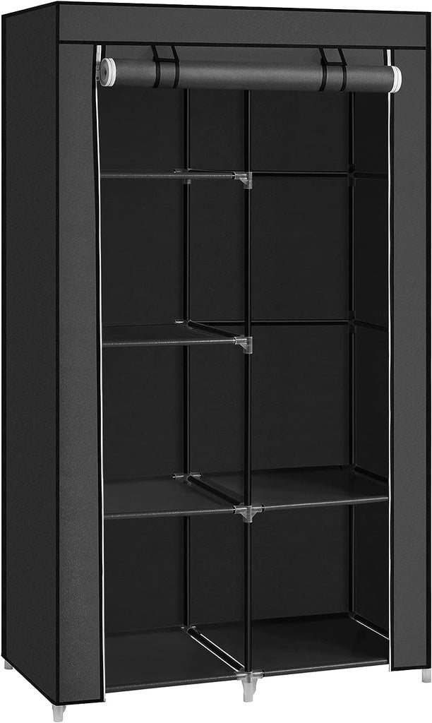 SONGMICS Portable Clothes Storage Organizer with 6 Shelves and 1 Clothes Hanging Rail Black RYG84BK